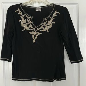Black t-shirt with rhinestone accents